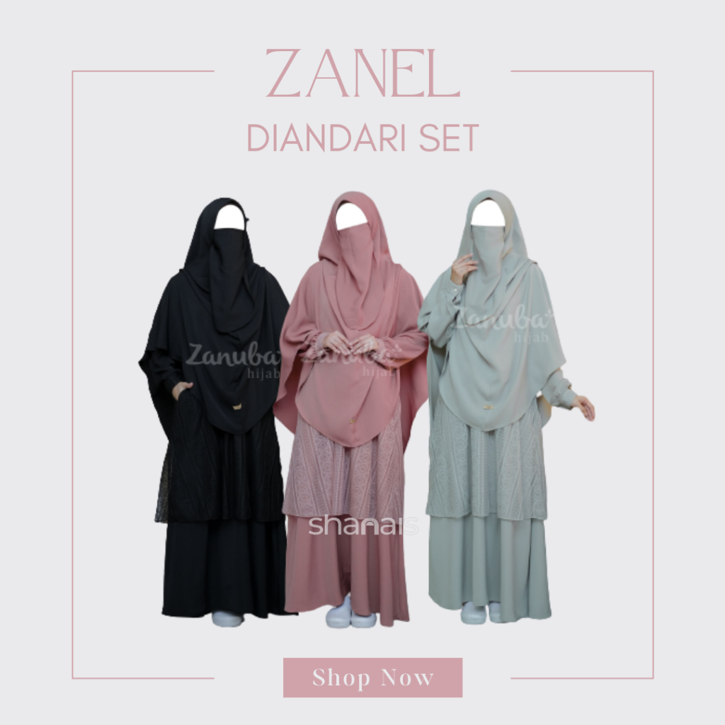 Zanel Diandari Gamis Jilbab Set | Gamis dan Jilbab Panjang Syar'i | Zanuba