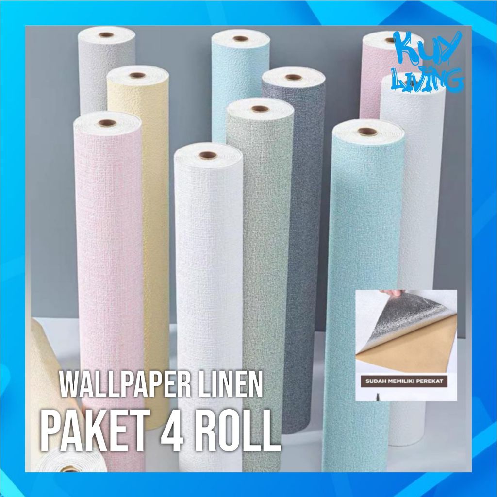 [PAKET 4 ROLL] Wallpaper Linen Roll 280x50cm Alumunium Foil Wallpaper Dinding Linen Roll 10 meter
