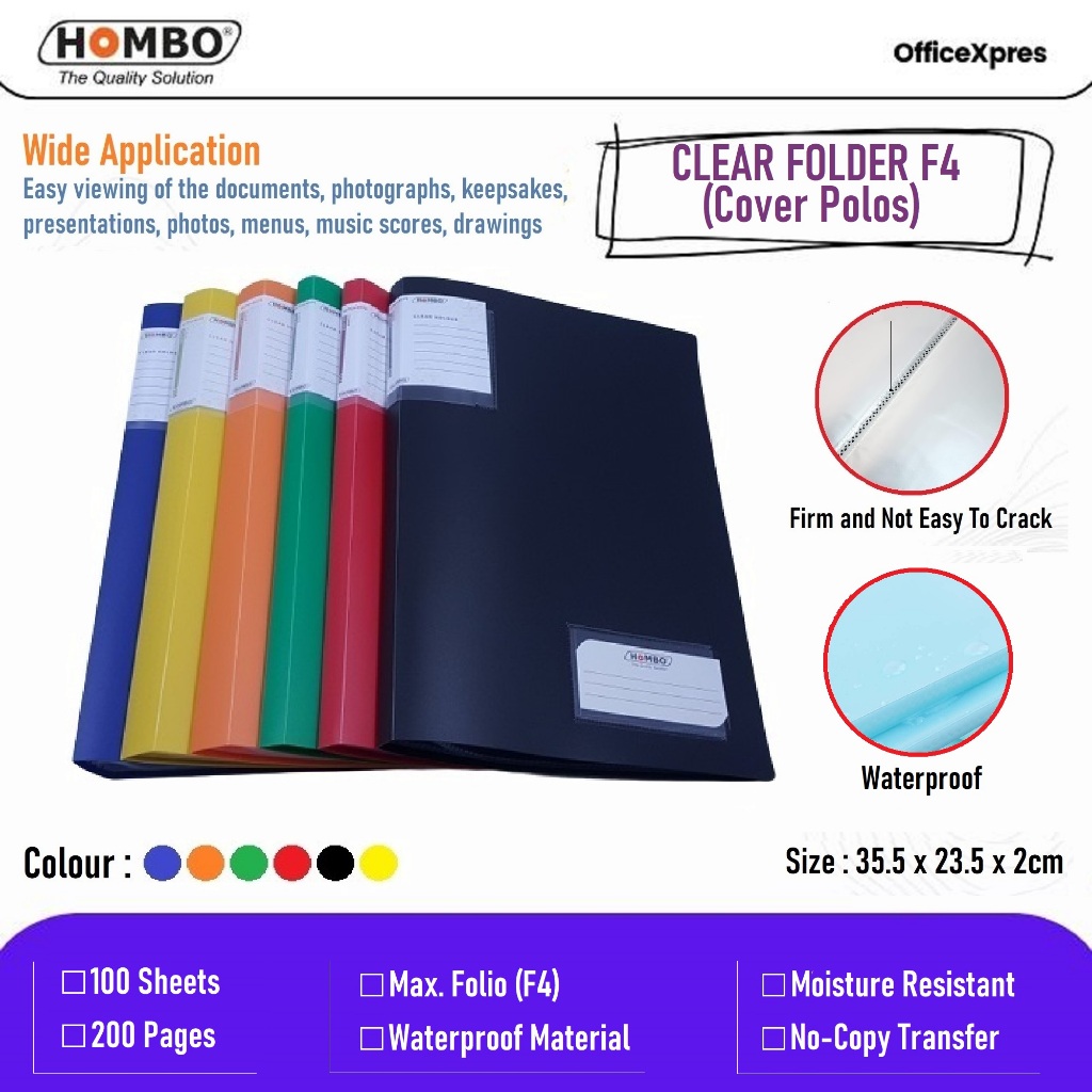

Map Plastik / File Dokumen Keeper / Clear Holder F4 Folio 100 Lembar Hombo