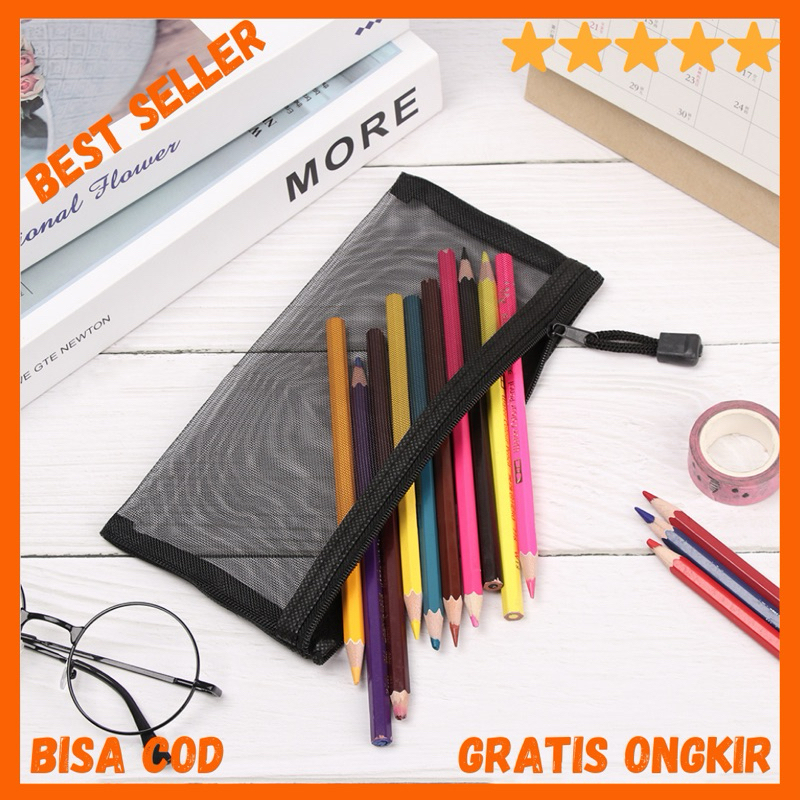 

Tempat Pensil Jaring Transparan Document Organizer Zipper Bag A6