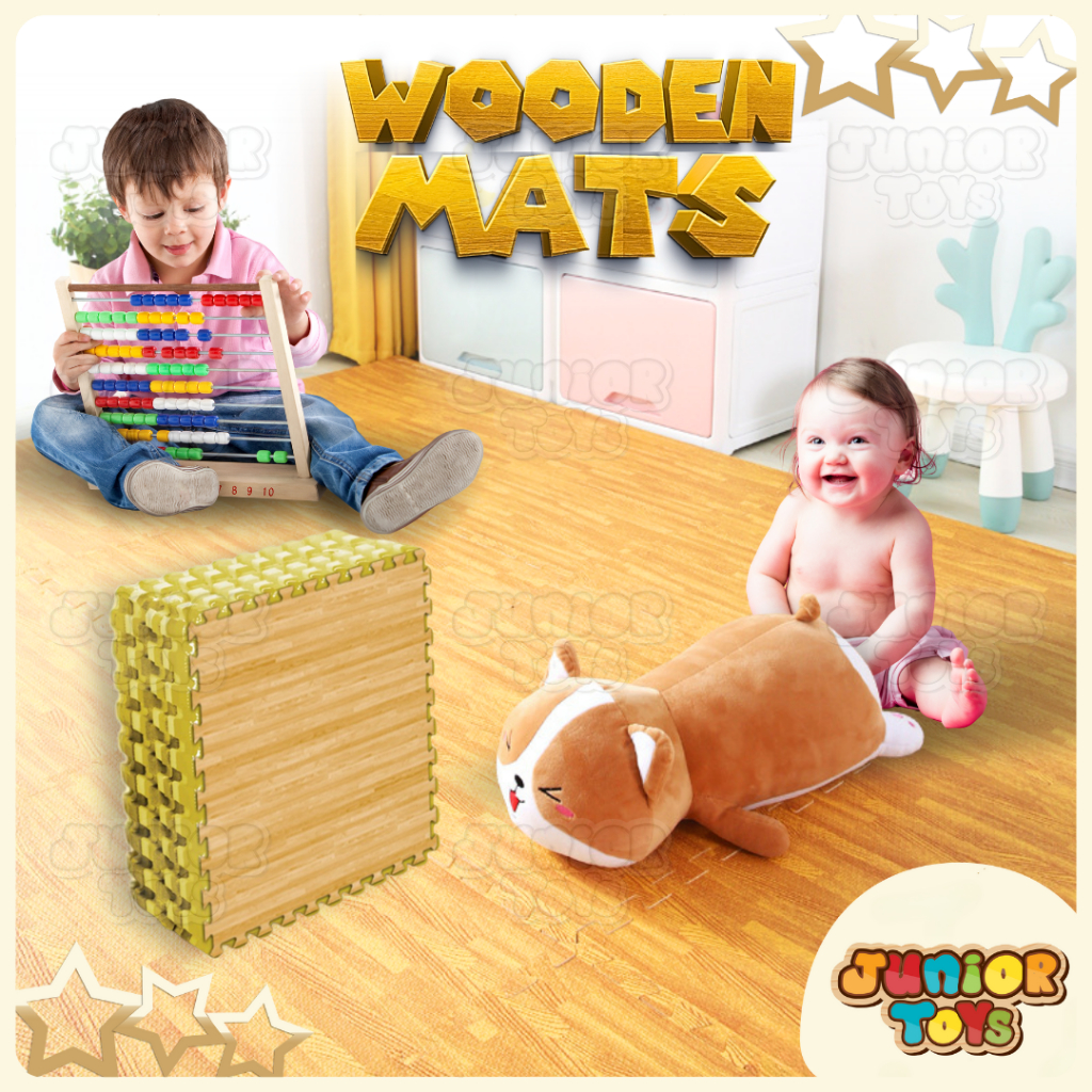 Karpet Lantai Anak Premium Evamat Tebal Puzzle Busa Eva PlayMat Motif Kayu Wood Printing
