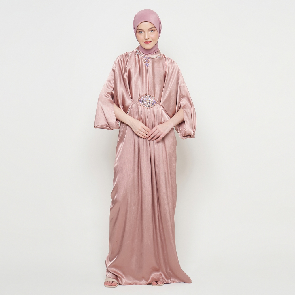 Gamis Wanita Pakaian Muslim Kaftan Wanita Warna Soft Pink SR269