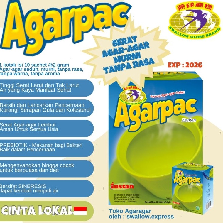 

ORIGINAL AGARPAC 1 sachet Tepung Agaragar Campuran Minuman Diet Sehat