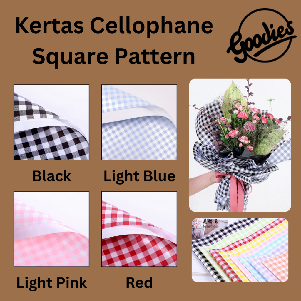 

*5 LEMBAR* Kertas Cellophane Bucket Bunga [Square Pattern] Flower Wrapping Paper Celophane / Krtas Buket Chellophane untuk Bouquet Snack Uang Wisuda