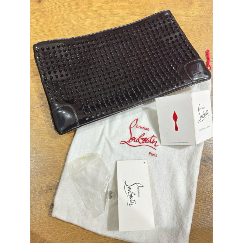 Christian Louboutin Black Patent Loubiposh Spiked Clutch Bag party