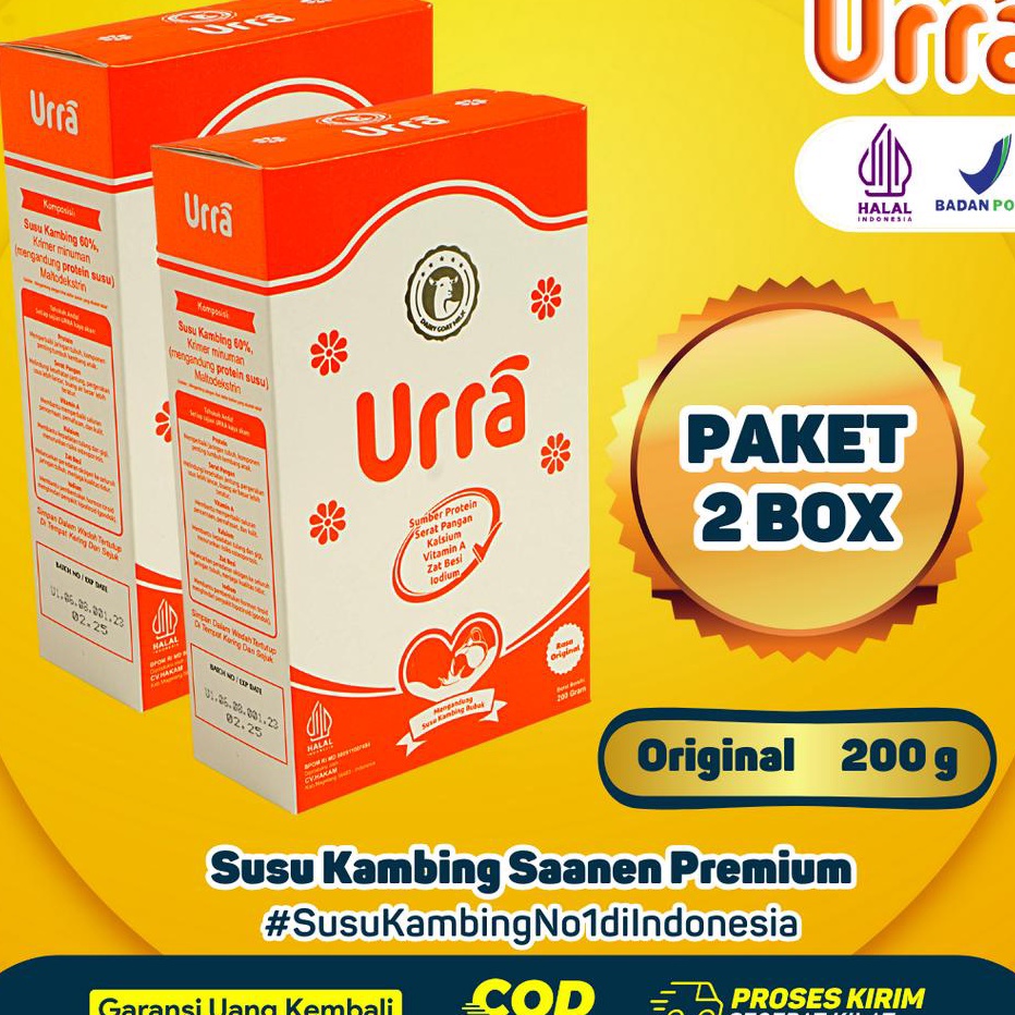 

XC26619 PAKET 2 BOX SUSU URRA Susu Kambing Saanen Bubuk Premium Anti Prengus Sumber Protein Tinggi Nutrisi dan Kalsium 2gr Halal BPOM