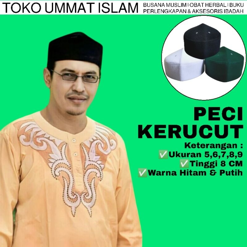 Peci Kopiah Uje Jefri Al Bukhori Hitam Putih Lancip Kerucut Sufi