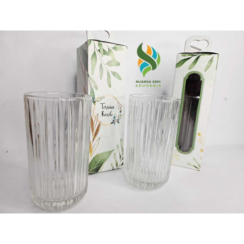 Souvenir Gelas Kaca Tumbler Lov Cangkir Minum Kaca Motif Mug Tumbler Jus Kaca Kemas Paper Box