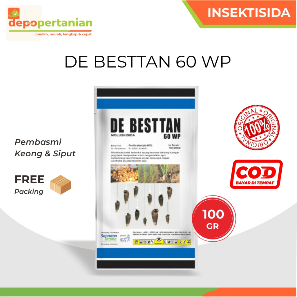 Depo Pertanian - De Besttan 60WP 100 Gram Moluskisida Obat Racun Keong Siput Sawah dan Tambak Udang 