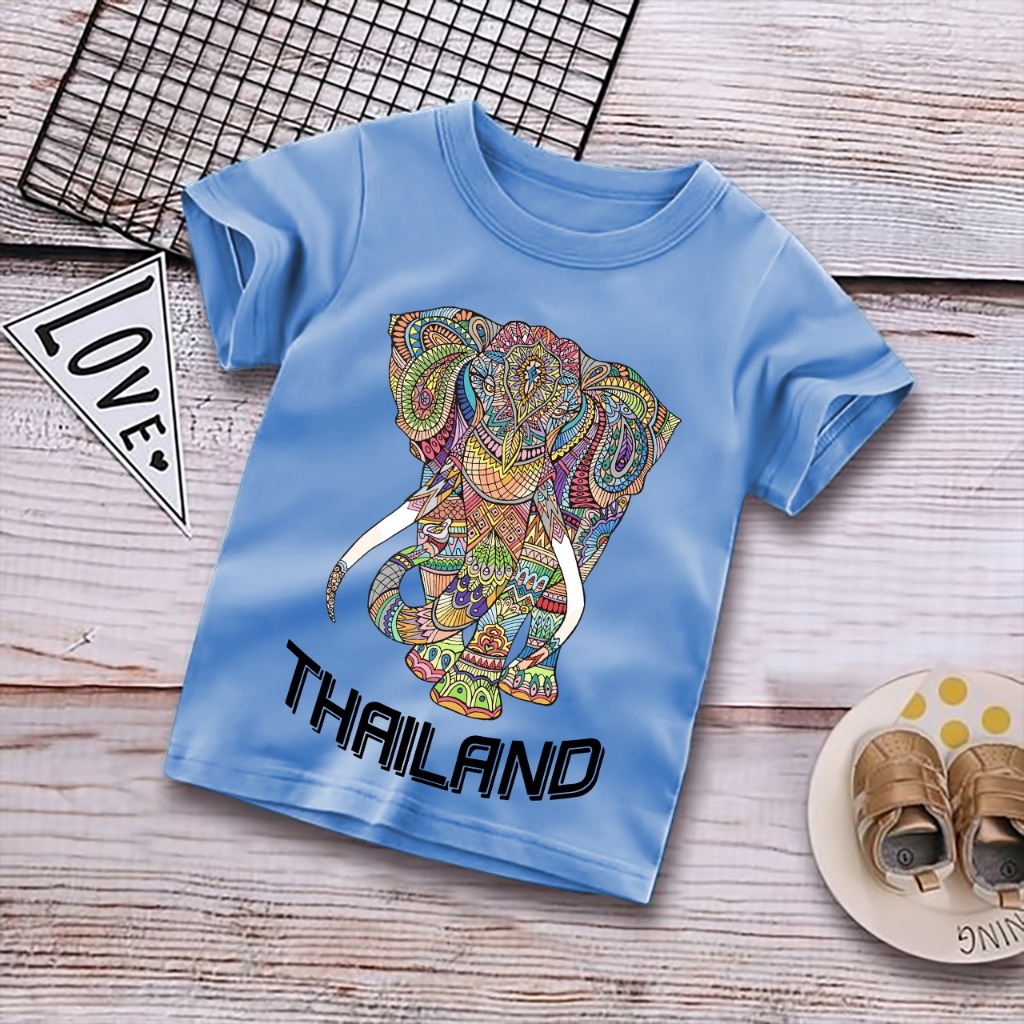 Asher Kids - Kaos Atasan Anak Cowok Cewek Gambar Batik Gajah Thailand Baju Atasan Anak Laki Laki Per