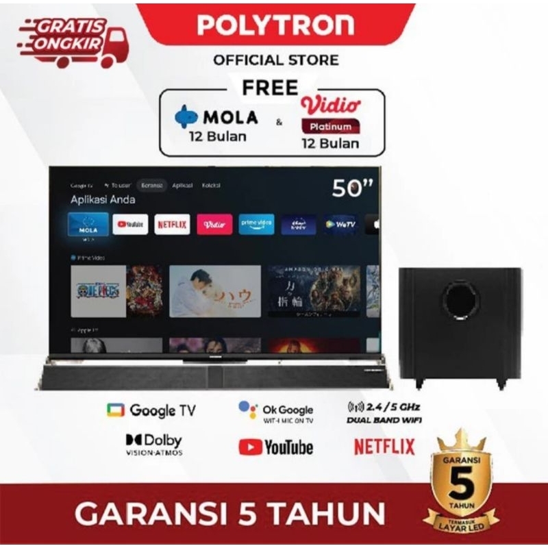 POLYTRON PLD 50BUG9959 Cinemax Soundbar LED TV 50 inch Smart Google Digital 4K UHD TV