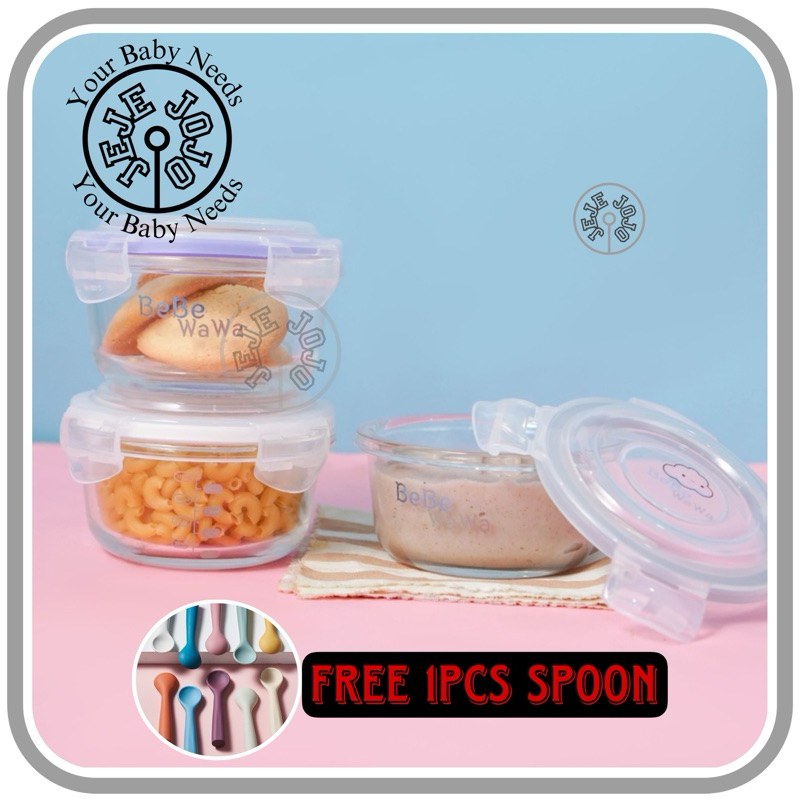 BeBeWaWa 3pcs 240ml Baby Glass Food Container BW003-2 / Glass Storage MPasi + penutup BPA FREE