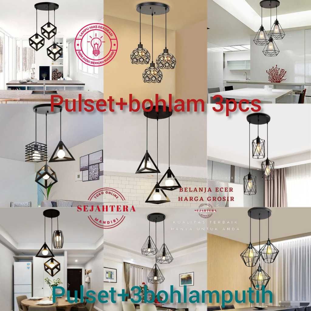 pulset Lampu hias gantung dekorasi rumah cabang 3 bulat