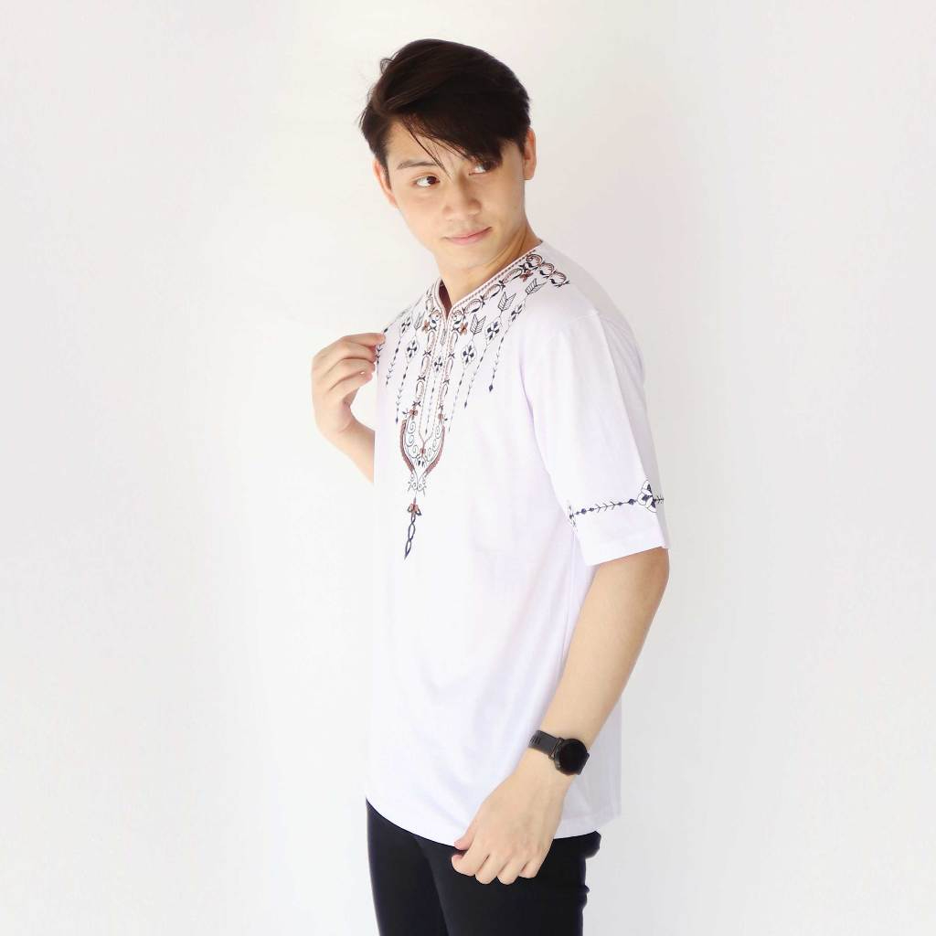 Kaospolos - Baju Kaos Muslim Pria Bordir Motif Batik Lengan Pendek Baju Koko Uj