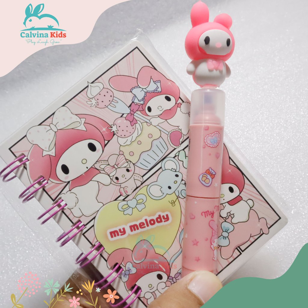 

Calvina Kids - 2 PCS Memo Notebook dan Highlighter Pen Stabilo Karakter Sanrio Kertas Paper