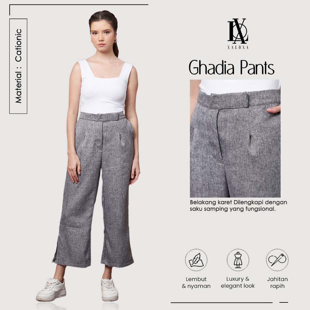 XALOXA GHADIA PANTS | Celana Panjang Wanita Bahan CATIONIC | Size Reguler