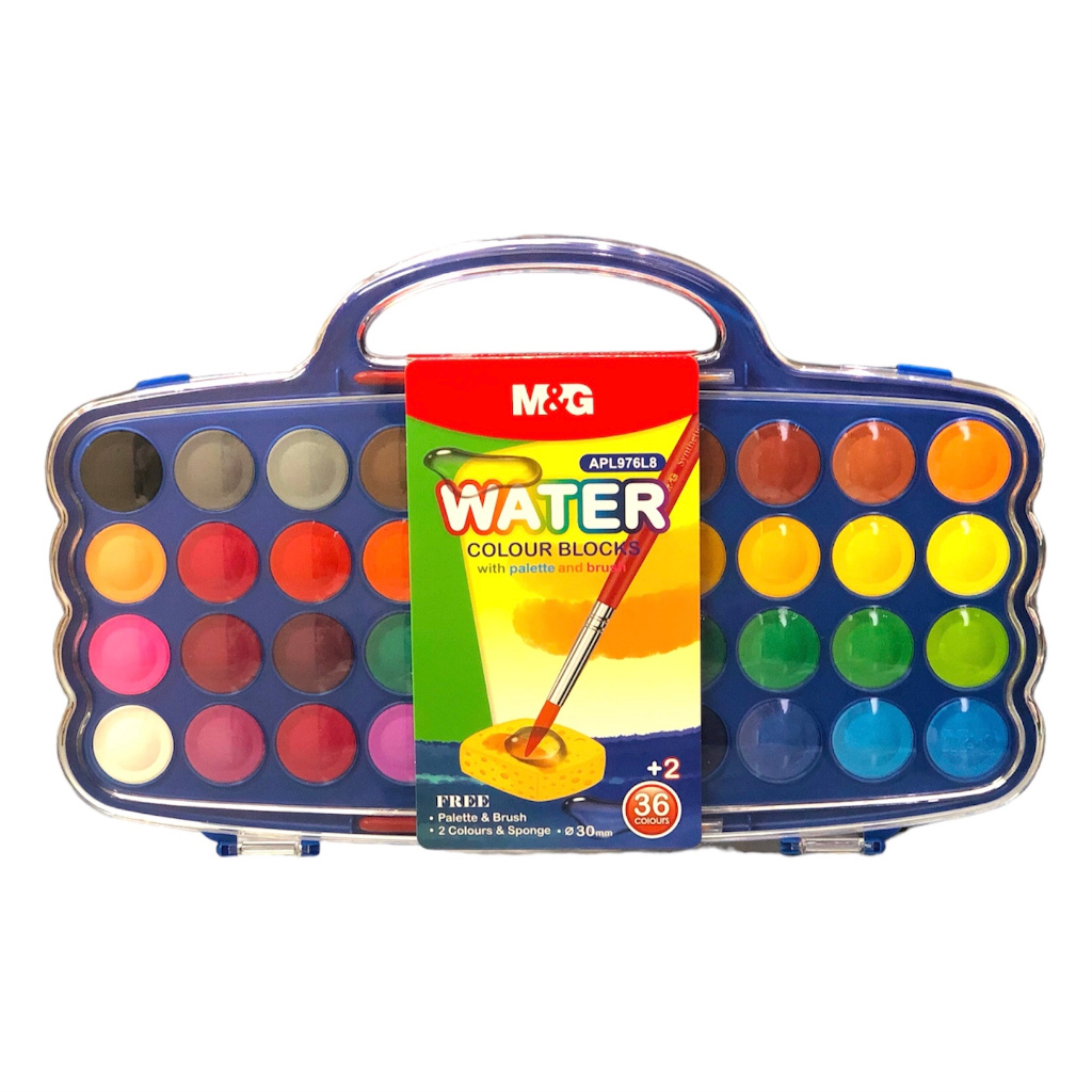 

Watercolor Water Colour Blocks M&G 36+2 Warna dengan Palet dan Brush #APL976L8 Cat Air Blok Diameter 30 mm - 1 Set