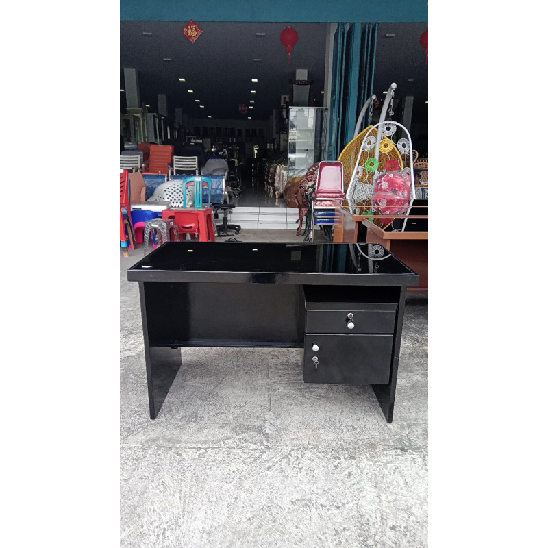 Meja Kantor Kayu Blockteak Papan Kayu Top Table Kaca Bukan Serbuk Setengah Biro Murah