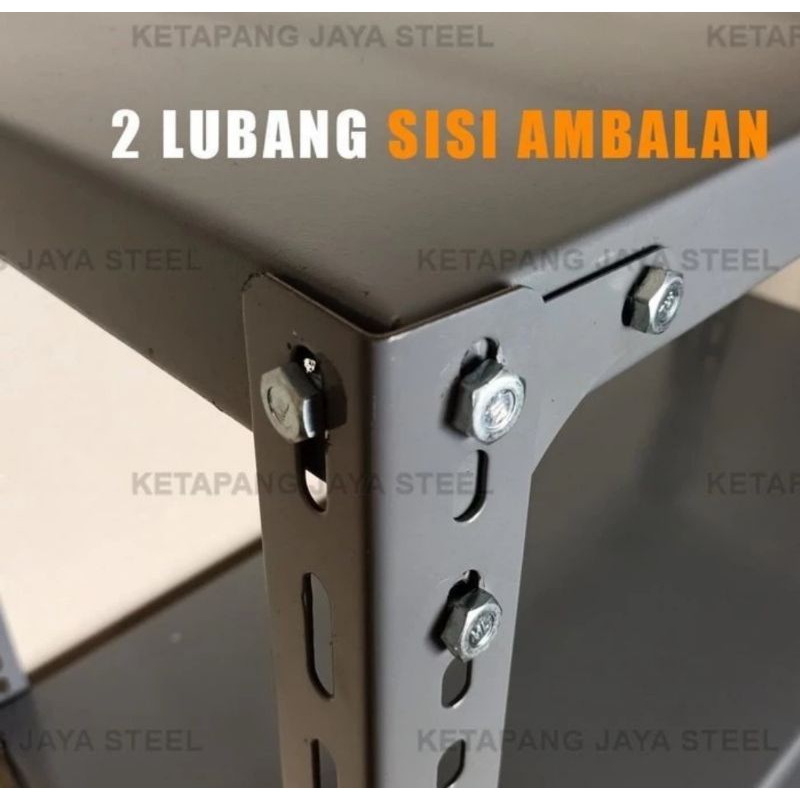 Ambalan Rak Besi Siku Lubang Abu-Abu, (0.5mm) dan ANTI KARAT