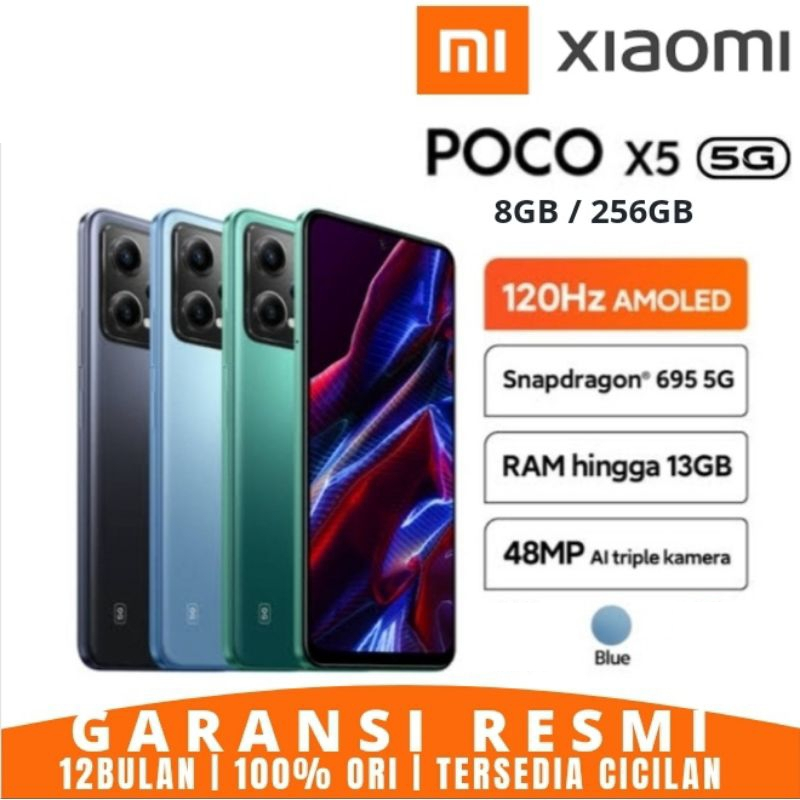 HP BARU POCO X5 5G 8/256GB BIRU Snapdragon 695 5G GARANSI RESMI 100% ORIGINAL