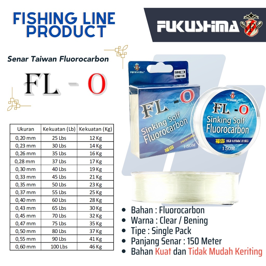 Senar Pancing 150 m Fluorocarbon FL-0 sinking solf flo by fukushima
