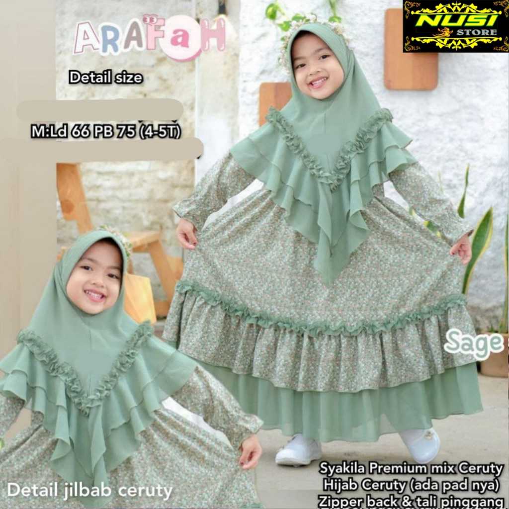 arafah gamis dress dres longdres maxy maxi set hijab khimar jilbab syari syar’I kids anak Wanita Per