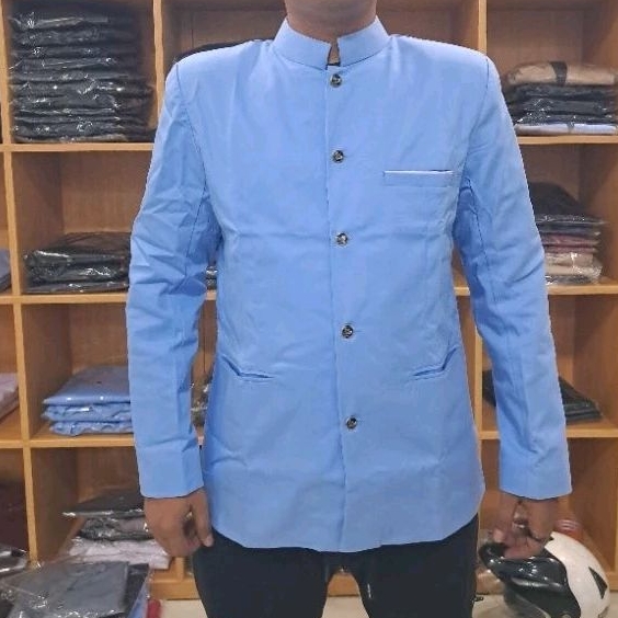 Jas Koko Jasko Mandarin  Biru Langit / Baby Blue List Saku putih Original