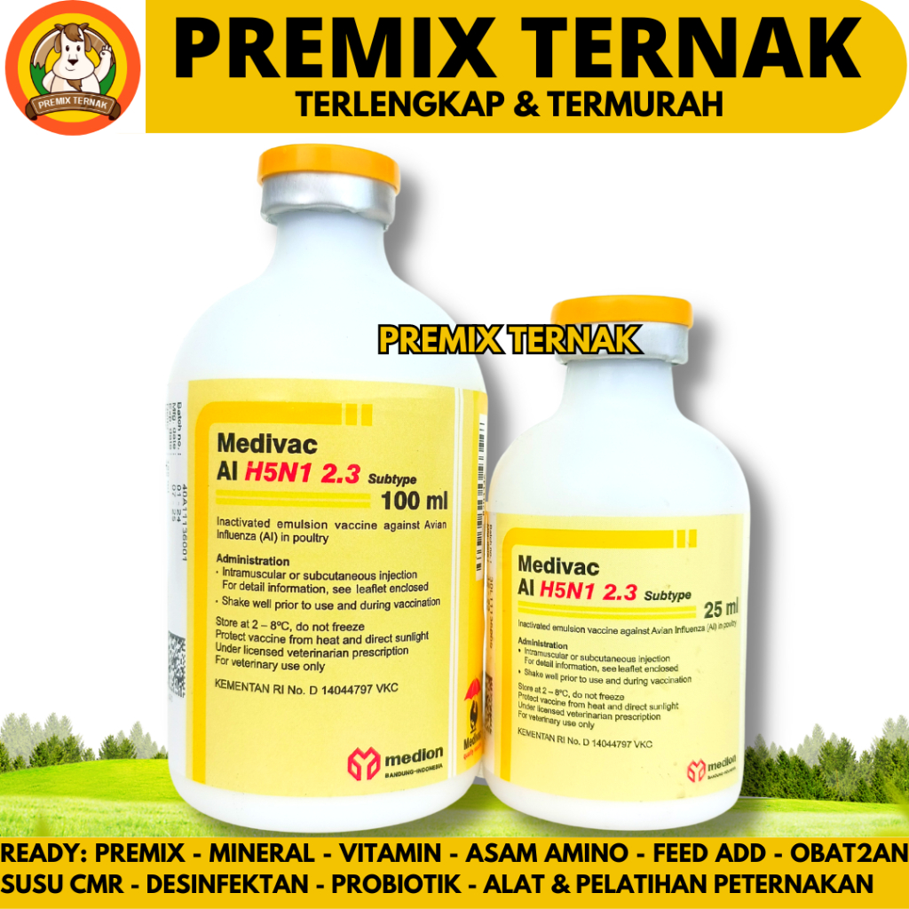 VAKSIN AI H5N1 2.3 DOSIS 50 EKOR (25ML) & 200 EKOR (100ML) MEDIVAC MEDION - Vaksin Ayam Avian Influe
