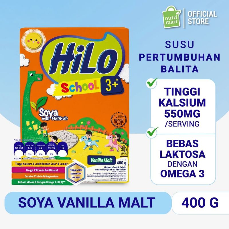 

Hilo School 3+ / 3 + Soya Vanilla Malt 400g / 400 g / 400gr / 400 gr / 400gram / 400 gram - Susu Pertumbuhan Anak Usia di atas 3 Tahun