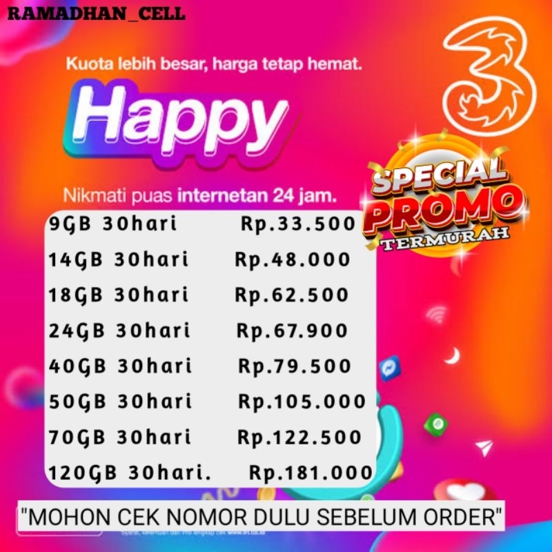 PAKET DATA TRI HAPPY | KUOTA TRI HAPPY TERMURAH INJECK
