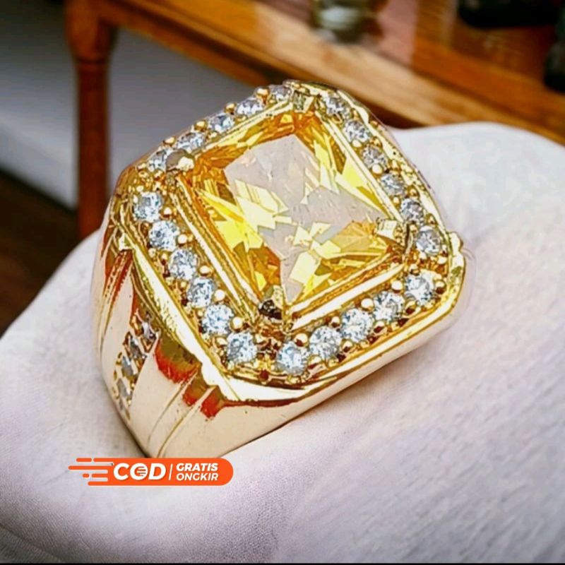 CINCIN BATU PERMATA YELLOW TOPAS KOTAK ASLI BERKILAU
