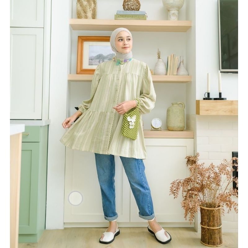 Arumi stripe sage haideeorlin preloved/preloved haideeorlin/haideeorlin/tunik