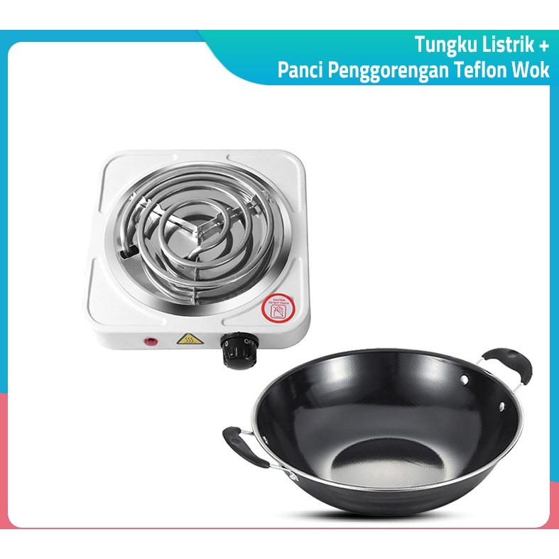 GM Bear Bundle Hemat Kompor Listrik 1573 + Wajan Kuali 30cm 1070 - Package Alat Masak | Kompor Listr