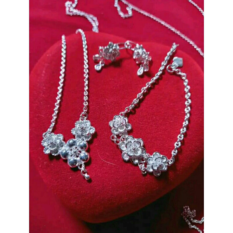 kalung perak asli 100%murni 1 set  mawar untuk anak dan dewasa