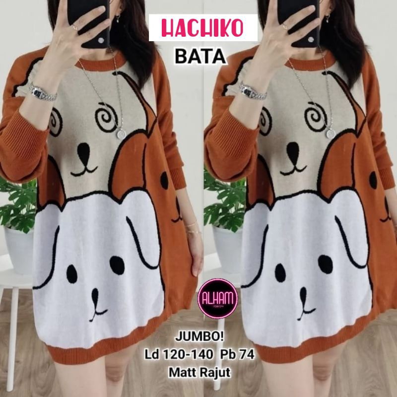 Hachiko Blouse Atasan Sweater Rajut Jumbo Oversize Motif Boneka