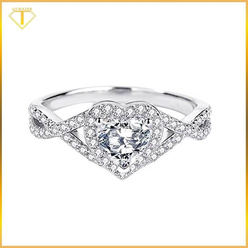 GUHAIZB-cincin berlian berbentuk hati perhiasan perak Adjustable Y85 1 karat Gaya asli Hadiah Liburan