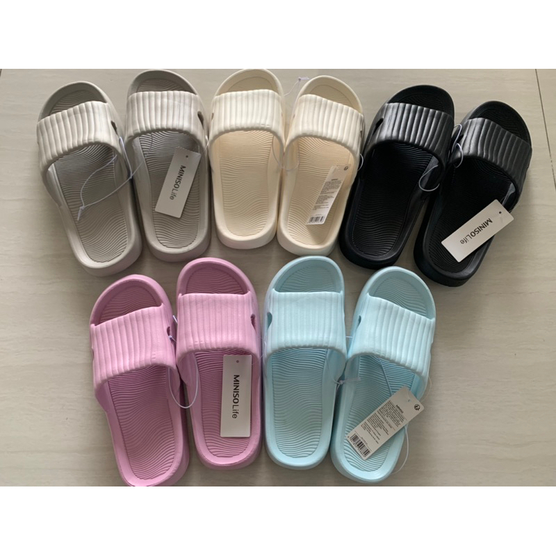 Official BALI MINISO Sendal Slippers Wanita Classic Stripe Women's Bathroom Slippers Sendal Rumah Sa