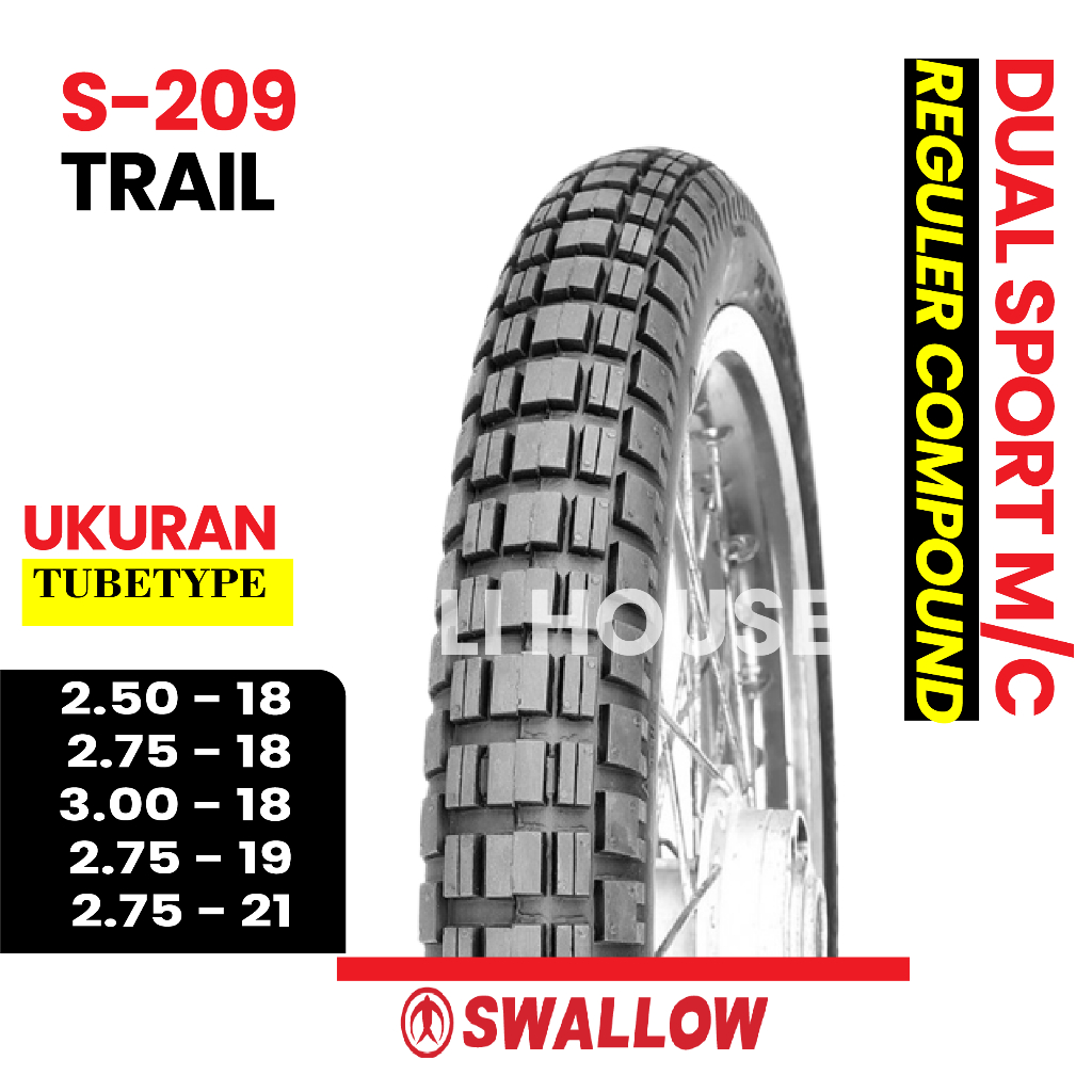 BAN LUAR SEPEDA MOTOR SWALLOW SB-209 TRAIL RING 18 19 dan 21 UKURAN 250 275 300 275 275 TUBETYPE [Bi