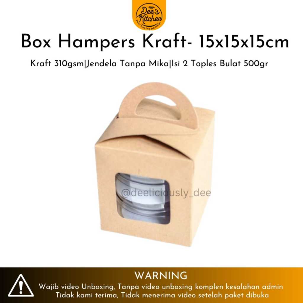 

[5pcs] Box Hampers Kraft 310gsm/Handle Box 15x15x15 - Untuk Toples 500gr isi 2