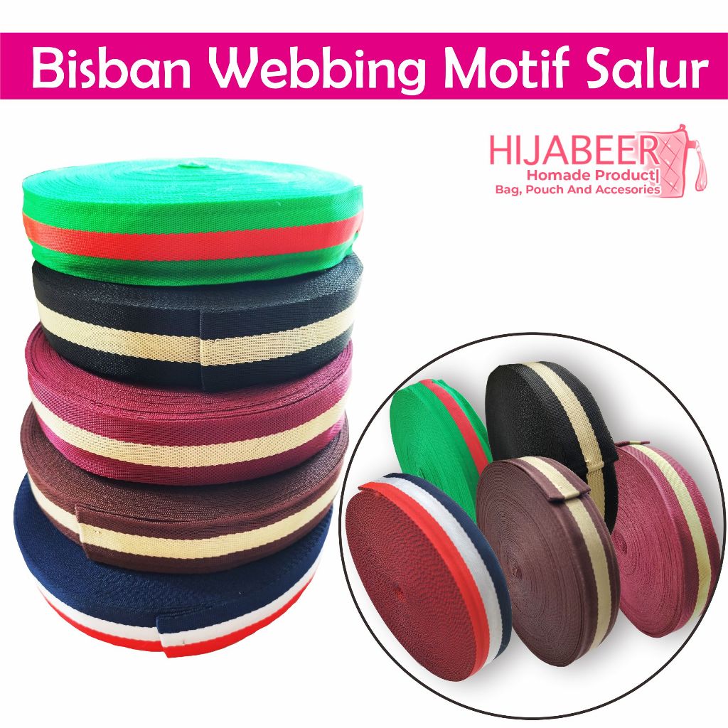 Tali Bisban Motif Salur 4cm - Tali Bisban Motif GC (GUCCI) Tali Webbing 3 meter - Tali Tas