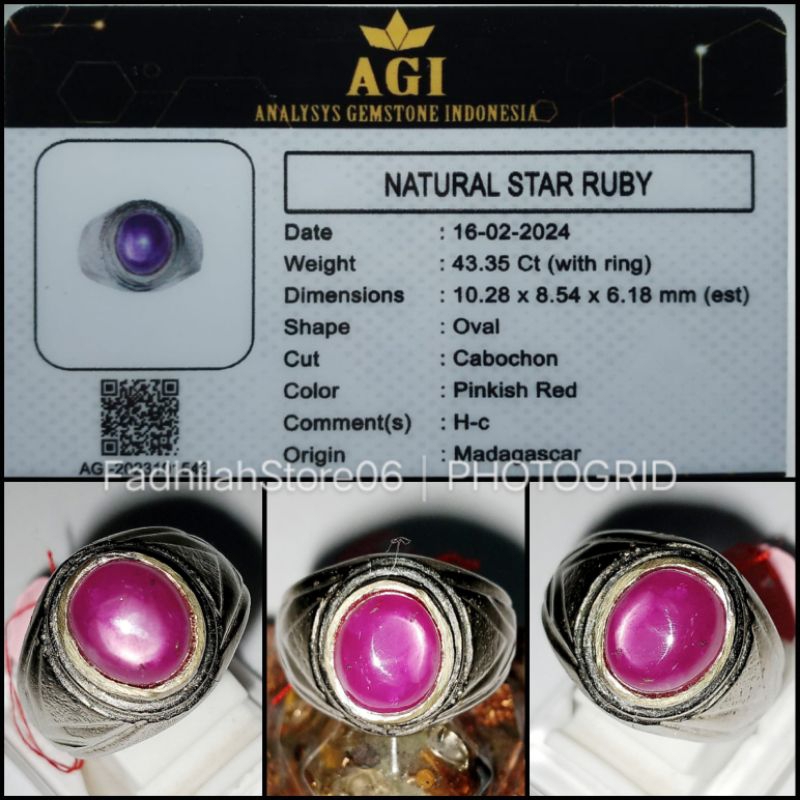 NATURAL PINK STAR RUBY CORUNDUM + MEMO LAB