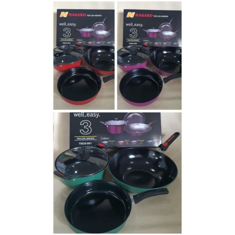 PANCI SET NAGAKO TEFLON SERIES 3 PCS MULTO FUNGSI PANCI SET Nagako Panci Teflon Series Set 3 Pcs Fry