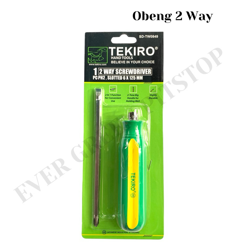 TEKIRO Obeng 2 Way Bulak Bolak Balik Plus Min Magnet Screwdriver Hijau Kuning Panjang 2in1