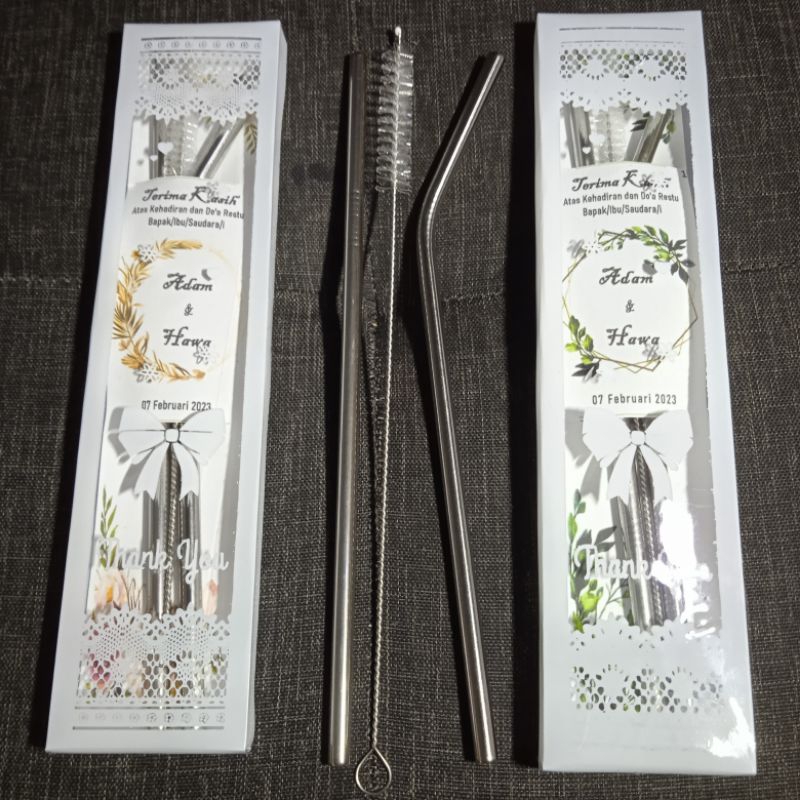 Souvenir Wedding Sedotan Stainless Set - Sovenir Ultah