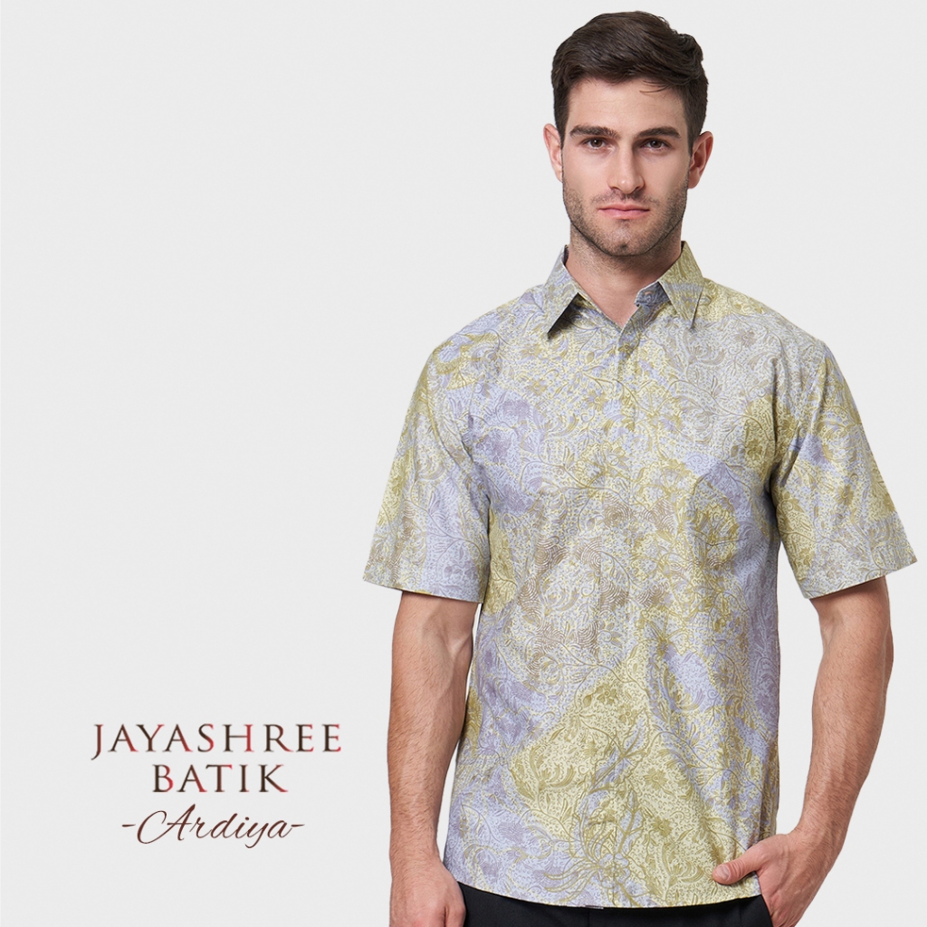 JAYASHREE - Ardiya Bahan Katun Premium - Kemeja Kerja Batik Pria Slimfit Lengan Pendek