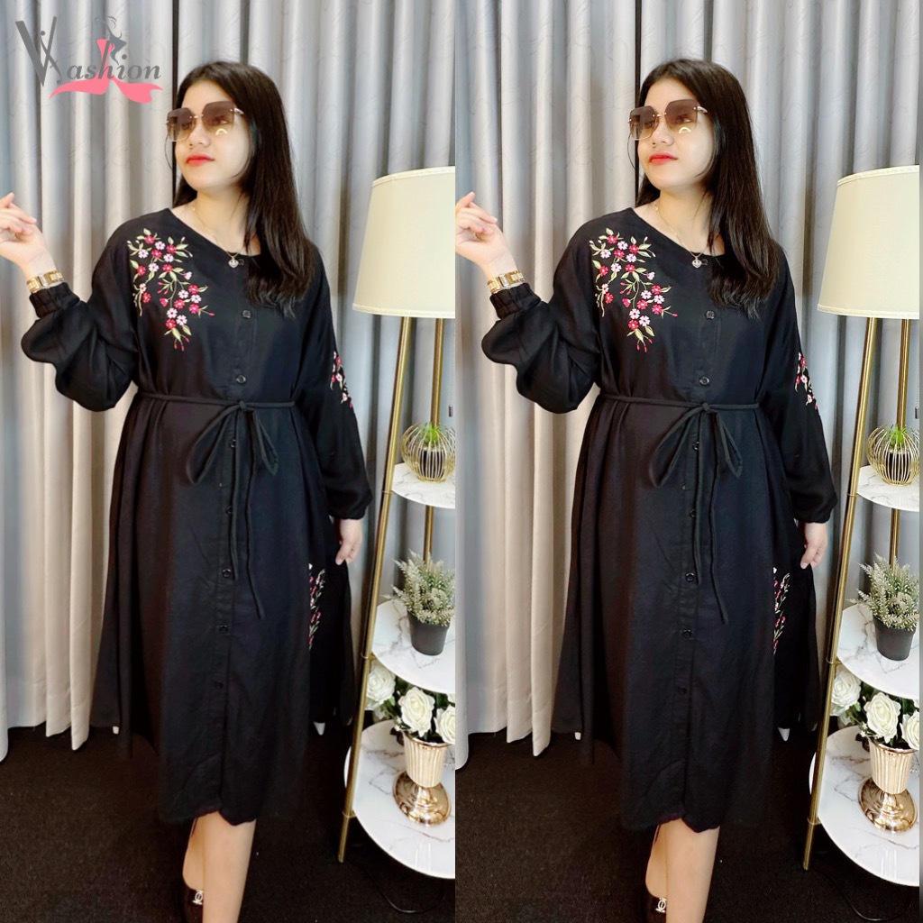 Tunik Katun Twill Bordir Kancing Jumbo 1201B Baju Muslim Vima