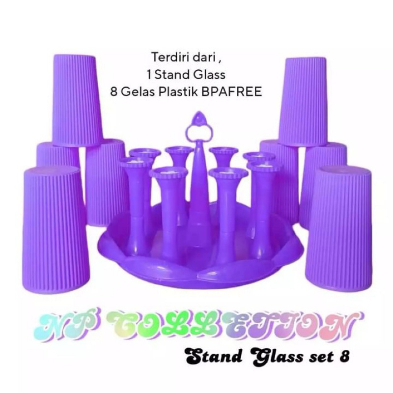 Gelas Set 8 in 1 Stand OLIVIA / Stand glass + 8 Gelas Plastik Bpa Free