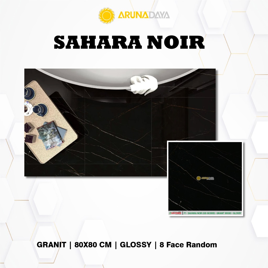 LANTAI GRANIT GLOSSY SUNPOWER - SAHARA NOIR UKURAN 80X80CM