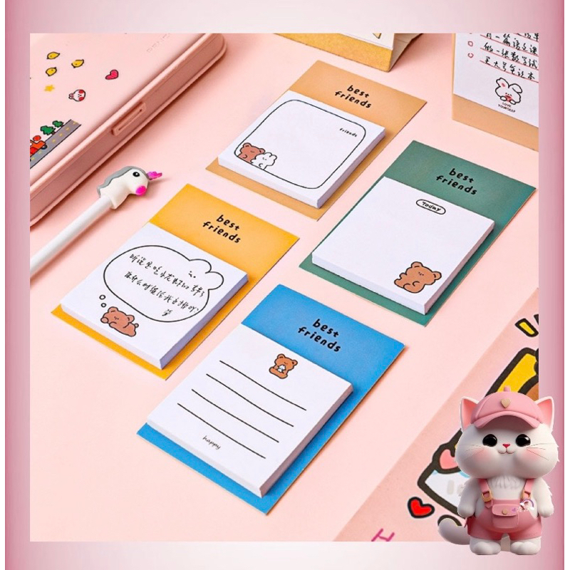 

N70 Sticky Notes Best Friends Cute Memo Note Bear untuk Sekolah Kuliah Kantor