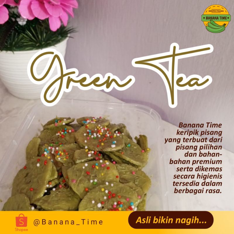 

Banana Time Keripik Pisang Lumer Kemasan thinwall 650ml (netto 200 gram), Keripik Pisang Melted Rasa Green Tea